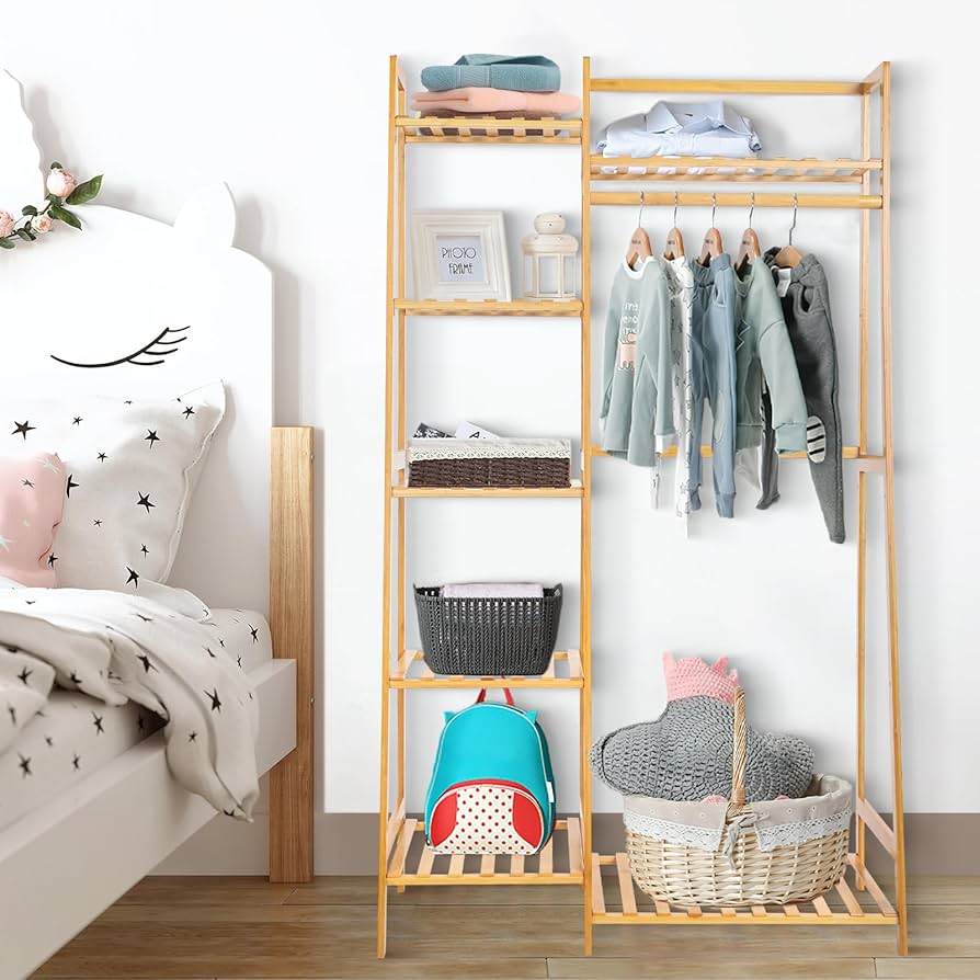 【MARKET B】SEEOT stand hanger Amazon.com: Jotsport Bamboo Clothes Rack with 7 Tier Storage